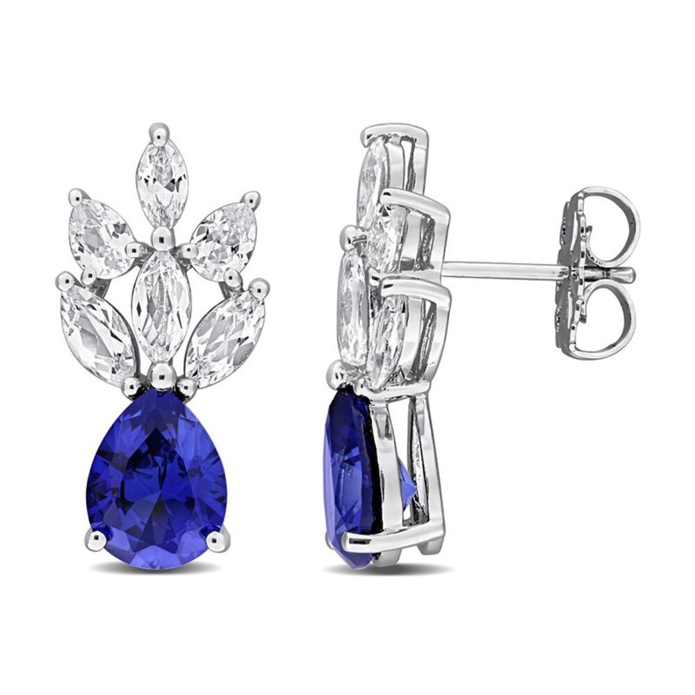 7.78 Carat (ctw) Lab-Created Blue and White Sapphire Dangle Earrings Silver